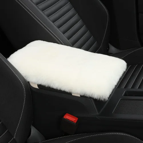Miniatura 20 de IRIWOOL - Funda de reposabrazos de piel de oveja, cubierta de reposabrazos de auto, cojín suave de consola para coche, cubierta de consola central