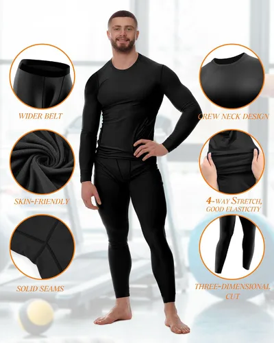 Miniatura 4 de Hicarer Juego de 4 piezas de ropa interior térmica para hombre, pantalones de compresión, camisas de manga larga, capa base, secado rápido, parte