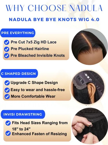 Miniatura 4 de Nadula Peluca de cabello humano lacio en capas con cordón corto de cereza negra y morada, con flequillo delgado, nudos de despedida de soltera
