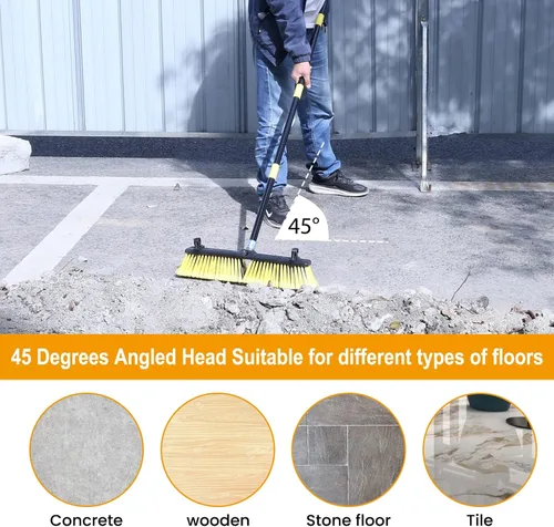 Miniatura 8 de KeFanta Escoba de empuje de 18 pulgadas para exteriores, escoba resistente con mango largo de 63 pulgadas para terraza, entrada, garaje, patio