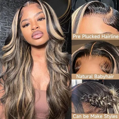 Miniatura 5 de Lemoda FB/27 Balayage - Pelucas de cabello humano con encaje frontal de 13 x 6 pulgadas, color degradado, ondulado, HD, transparente, encaje