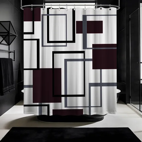 Miniatura 35 de Cortina de Ducha en Blanco y Negro Geométrica Cortinas de Ducha para Decoración de Baños de Hombres Juego de Cortina de Baño en Negro Blanco y Gris