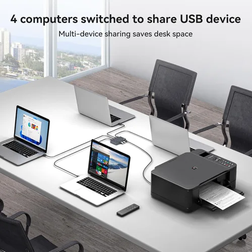 Miniatura 3 de Selector de interruptor USB 3.2 4 computadoras comparten 1 USBC y 3 dispositivos USBA 10Gbps interruptor USB de 4 puertos para compartir teclado