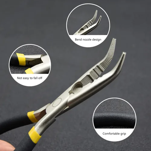 Miniatura 6 de Alicates multiusos de acero inoxidable - Alicates de corte de línea de extracción de gancho para manualidades de pesca con nariz doblada o recta