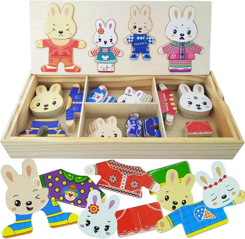 Miniatura 6 de Caja de rompecabezas de vestir de madera LilyBeauty para niños pequeños (72 piezas), juegos de rompecabezas de cambiar de ropa, juguetes