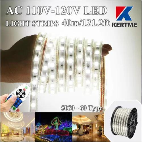 Miniatura 22 de Tira de luces LED tipo 5050-60 CA de 110-120 V, flexible, impermeable, regulable, multimodos de luz LED + control remoto de 23 teclas para 2-Blanco