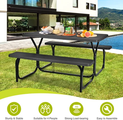 Miniatura 7 de HAPPYGRILL Juego de mesa de picnic al aire libre con marco de metal y superficie resistente a todas las condiciones climáticas, juego de mesa