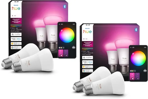 Miniatura 11 de Philips Hue Bombilla LED inteligente A19, 1 paquete, ambiente blanco y color, base E27, 9.5W, luz de espectro completo 1000K-20000K, 1100 lúmenes