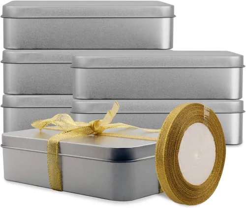 Miniatura 7 de Coobbar Caja vacía de latas de metal con tapa, paquete de 6 latas de acero inoxidable para golosinas, regalos, velas, recuerdos y manualidades