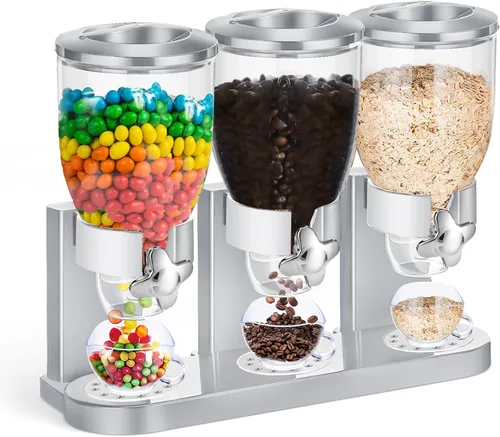 Miniatura 7 de Umigy Paquete de 2 Dispensadores Triples Indispensables de Alimentos Secos, Capacidad de 67 oz Cada Uno, Contenedor de Cereales para Almacenamiento