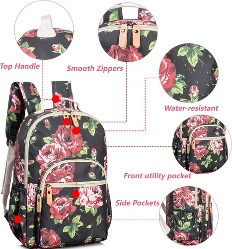 Miniatura 114 de Leaper Mochila para laptop para mujer: linda mochila floral para escuela, universidad, viajes, trabajo, mochila ligera para niños, Negro margarita