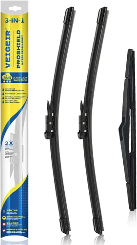 Miniatura 23 de Paquete de 3 plumas limpiaparabrisas delanteros y traseros para automóviles, calidad original de fábrica, 15 pulgadas, 15 pulgadas, 13 pulgadas