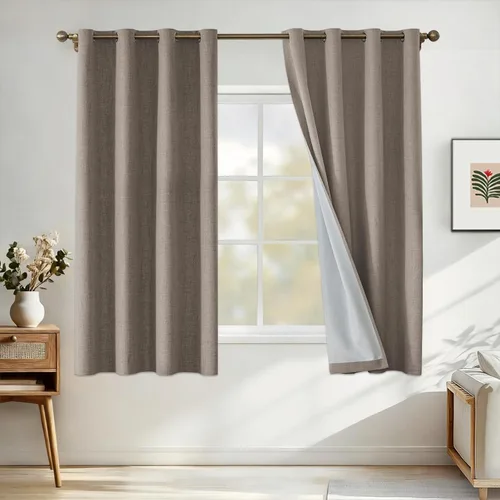 Miniatura 83 de Cortinas de lino 100% opacas para dormitorio, cortinas opacas de 45 pulgadas de largo, cortinas de oscurecimiento de habitación para sala de estar