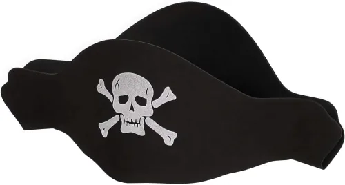 Sombrero de pirata negro de espuma plana, talla única (paquete de 1), ideal para fiestas de disfraces, Halloween y diversión