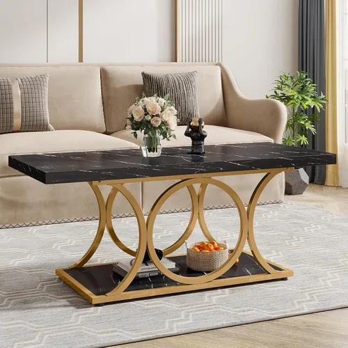 Miniatura 3 de Tribesigns Mesa de centro rectangular de 47.24 pulgadas, mesas de centro modernas para sala de estar, mesa de centro de madera de mármol sintético