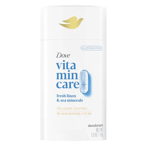 Dove VitaminCare+ Desodorante en barra de lino fresco y mineral marino sin aluminio, 2.6 oz