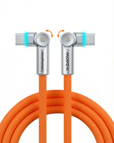 Miniatura 9 de chubbycable Chubby RotateX - Cable de carga rápida giratorio de 240 W, doble 180°, con luz LED, cable USB C de silicona suave, cable de carga extra