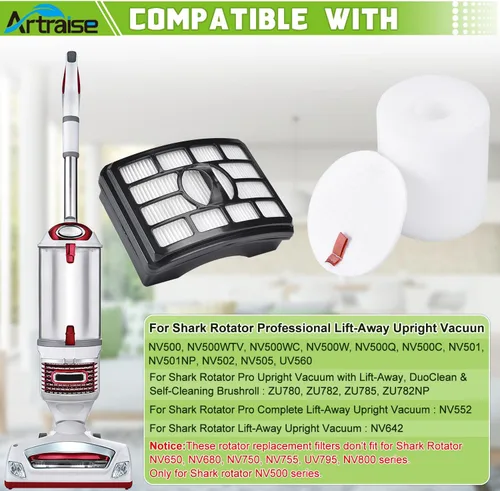 Artraise Filtros para aspiradora Shark Rotator Pro Lift-away NV500, NV501, NV502, NV505, NV520, NV552, UV560, NV642, ZU780, ZU782, ZU785, Xff500