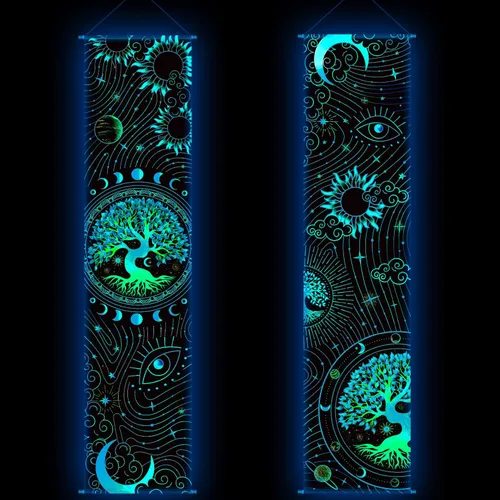 Miniatura 10 de Tiamon 2 Piezas Decoración de Pared Arte con Luz Negra Tapiz Psicodélico Luz Negra Tapiz Reactivo UV Póster Banner Estético Colgante para Habitación