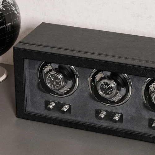 Miniatura 5 de ROTHWELL Bobinadora de reloj triple para relojes automáticos con motor silencioso con múltiples velocidades y ajustes de rotación (negrogris)