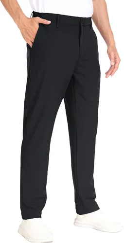 Miniatura 4 de MoFiz Pantalones de golf ajustados para hombre, con 2 bolsillos con cremallera, ligeros, elásticos, casuales, para viajes, trabajo, para hombre