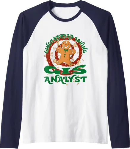 Miniatura 6 de GIS Analyst Job Gingerbread - Camiseta de béisbol raglán de Navidad, Negro