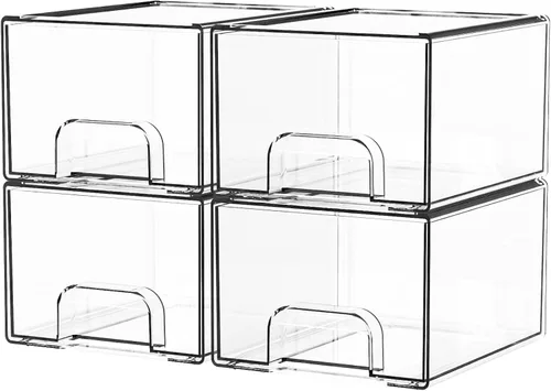 Miniatura 18 de Yieach Cajones de almacenamiento apilables transparentes de 12.1 pulgadas de ancho, paquete de 2 organizadores de cajones acrílicos para accesorios