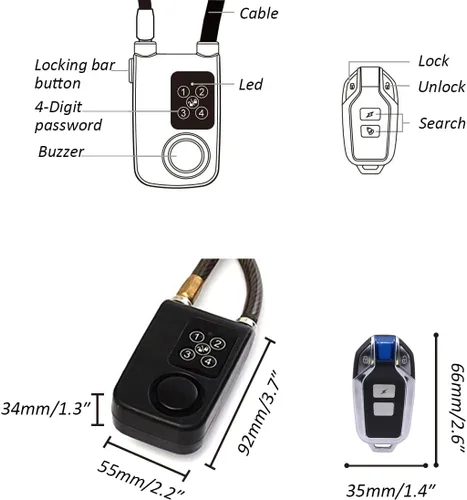 Miniatura 3 de Mengshen Candado con Alarma para Bicicleta, Antirrobo Inalámbrico para Motocicleta, Puerta, Cerca, Portón, Patinete, Silla de Paseo para Bebé