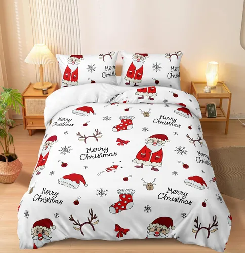 Miniatura 11 de Herside Juego de funda de edredón de Navidad, tamaño Queen, colorido patrón navideño impreso, bonita decoración navideña, microfibra suave, funda