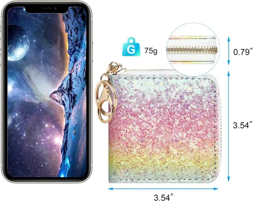 Miniatura 27 de GEEAD - Monedero pequeño con purpurina para mujer o niña, con anillo para llavero