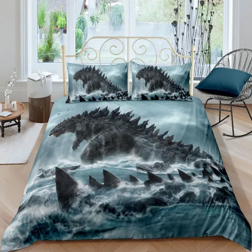 Miniatura 26 de Juego de funda de edredón de tamaño individual, funda de edredón de dinosaurio para hombres, juego de ropa de cama 3D para niños y niños, microfibra