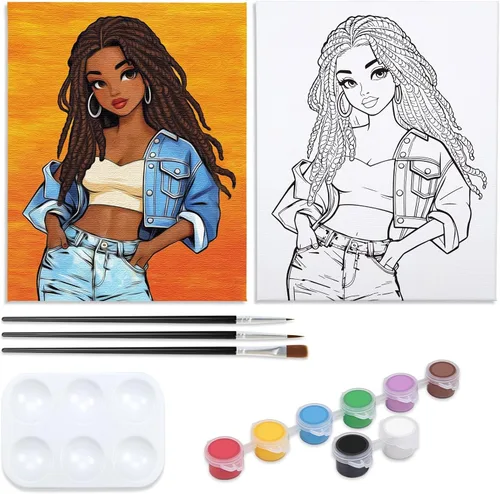 Miniatura 9 de Kit de Fiesta de Pintura en Lienzo Pre-Dibujado para Pintar y Sorber para Adultos Niña con Auriculares Kit de Pintura Regalo de Cumpleaños (8x10)