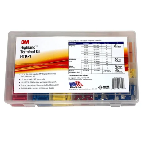 3M Highland Kit de terminales, HTK-1, 1 kit de 180 piezas, incluye anillo, horquilla, empalme a tope y desconexiones, recargable, compacto,