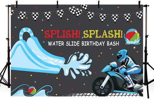 MEHOFOND 7 x 5 pies para niños, tobogán acuático, telón de fondo para fiesta de cumpleaños, fiesta de piscina, motocross, bday, verano, natación,