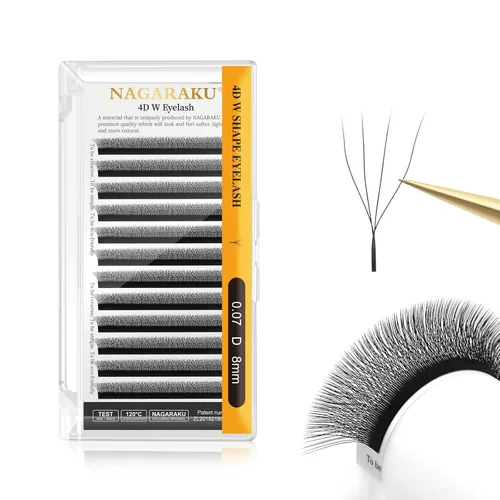 Miniatura 37 de NAGARAKU Extensiones de pestañas Double Tips 4D W, suministros con puntas dobles, gruesas con rizado D de 0.07 mm, bandeja mixta 8-15 mm, 0.07-D