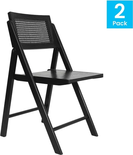 Miniatura 4 de Flash Furniture Galene Cane - Juego de sillas plegables de ratán con marco y asiento de madera maciza, respaldo ventilado, solución para asientos