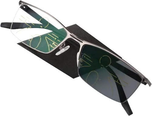 Circleperson Gafas de lectura progresivas fotocromáticas de transición hombres mujeres bifocales sin línea Plano superior gris / 0