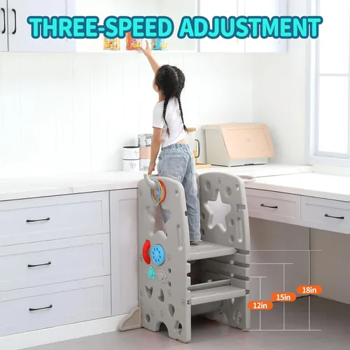 Miniatura 3 de UNICOO Taburete multifuncional para niños con doble riel de seguridad, altura ajustable, torre para niños pequeños para encimera de cocina y baño
