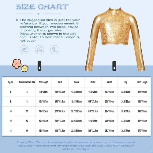 Miniatura 5 de Camiseta deportiva de manga larga para niñas pequeñas y grandes, con cuello alto falso, para ballet, gimnasia, yoga, animadoras, bailar