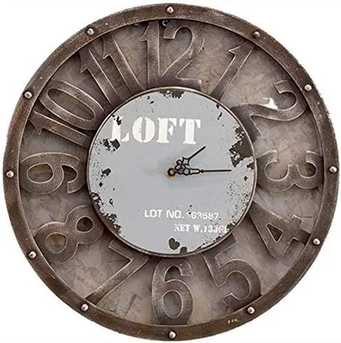 BTZHY Reloj de pared, reloj de pared vintage industrial con números romanos 3D, retro, funciona con pilas, decoración del hogar, sin tictac, para