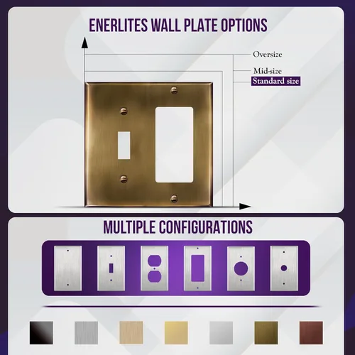 Miniatura 6 de ENERLITES - Placa de pared combinada de acero inoxidable para interruptor de palanca y decorativo, resistente a la corrosión, tamaño 4.50x4.57 Latón