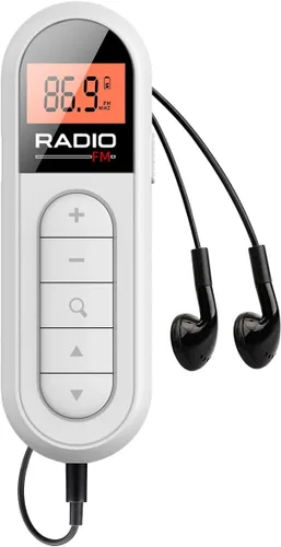 Miniatura 6 de Radio portátil FM, radio de bolsillo recargable con la mejor sintonización digital de recepción, pantalla LCD, clip para cinturón, conector