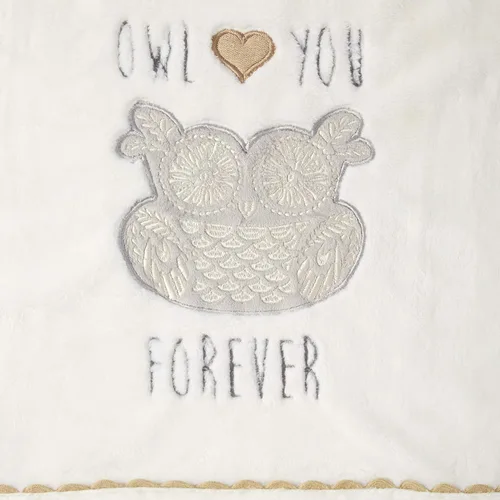 Miniatura 4 de Levtex Baby - Manta de felpa de búho nocturno - Búho bordado y apliques con ribete RIC Rac - Owl Love You Forever - Gris, bronceado y crema