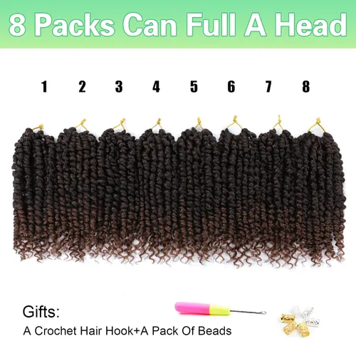 Miniatura 2 de Extensiones de Pelo Passion Twist de 8 Pulgadas 8 Paquetes de Pelo de Ganchillo Passion Twist Pre Trenzado Pelo Rizado de Ganchillo Pelo Corto