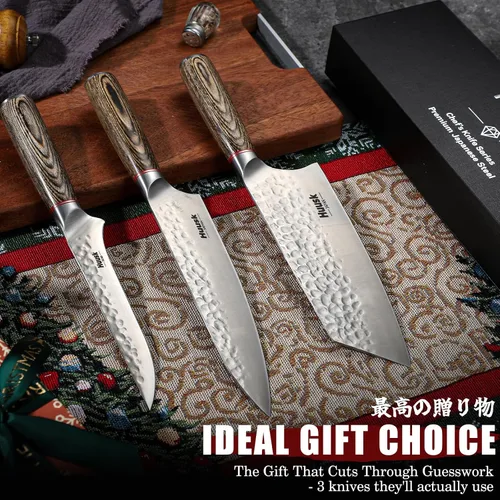 Miniatura 7 de Huusk Juego de cuchillos de cocina japoneses, juego de cuchillos de chef profesionales de 3 piezas para cocina, juego de cuchillos de carnicero