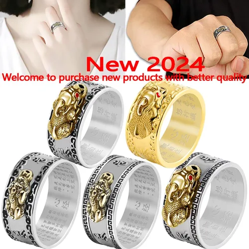 Miniatura 6 de Anillo ajustable de plata 990 Feng Shui PiXiu Mani Mantra Protección Wealth Ring