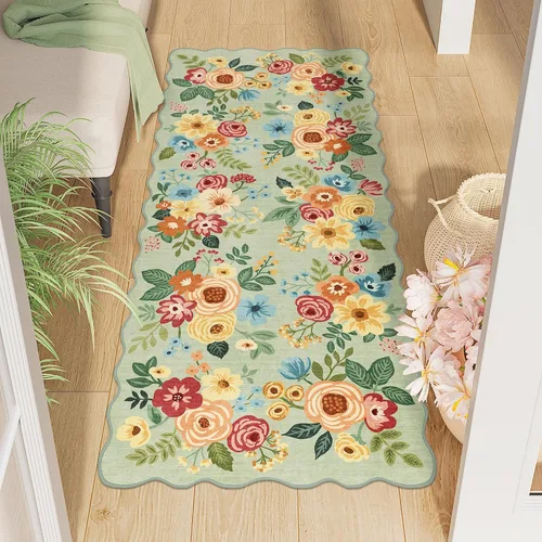 Miniatura 58 de DUKINO Alfombra de área de 6 x 9 pies, alfombra floral para sala de estar, ligera, antideslizante, lavable, alfombra de interior de pelo bajo