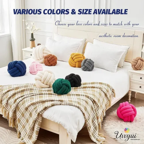 Miniatura 6 de Uvvyui Bola de almohada de nudo, almohadas decorativas suaves para el hogar, almohada redonda, almohada de felpa anudada hecha a mano, cojín redondo