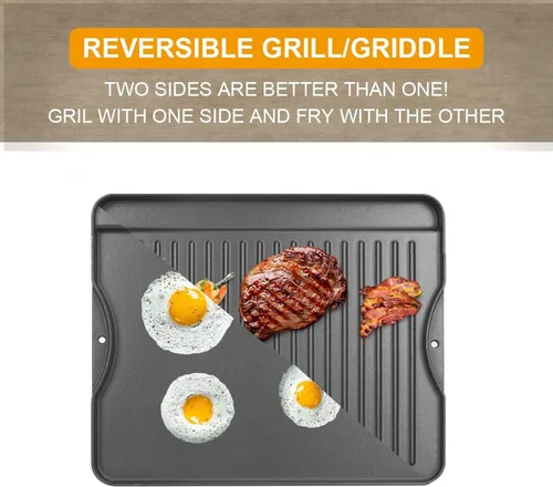 Miniatura 7 de Plancha de cocina de hierro fundido pre-sazonada reversible 2 en 1 de 14" x 16" para estufa de gas/carbón/eléctrica/propano/parrilla de gas, plancha