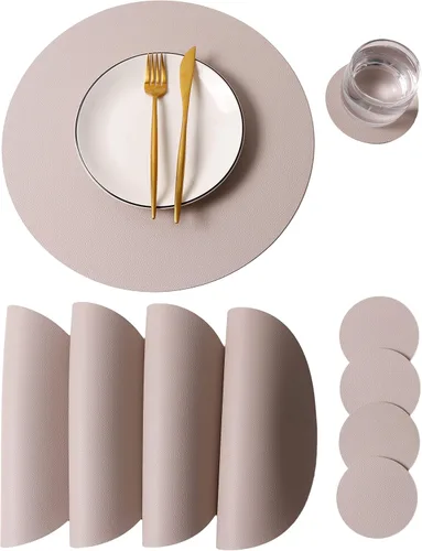 Miniatura 22 de Manteles individuales y posavasos limpiables, alfombrillas de mesa de cuero, impermeables, resistentes al calor, fáciles de limpiar para juego